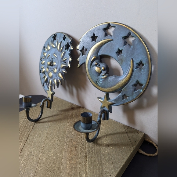 PartyLite Moon & Stars Metal Wall Sconces Celestial Sun & Moon Candle Holders - Picture 6 of 8